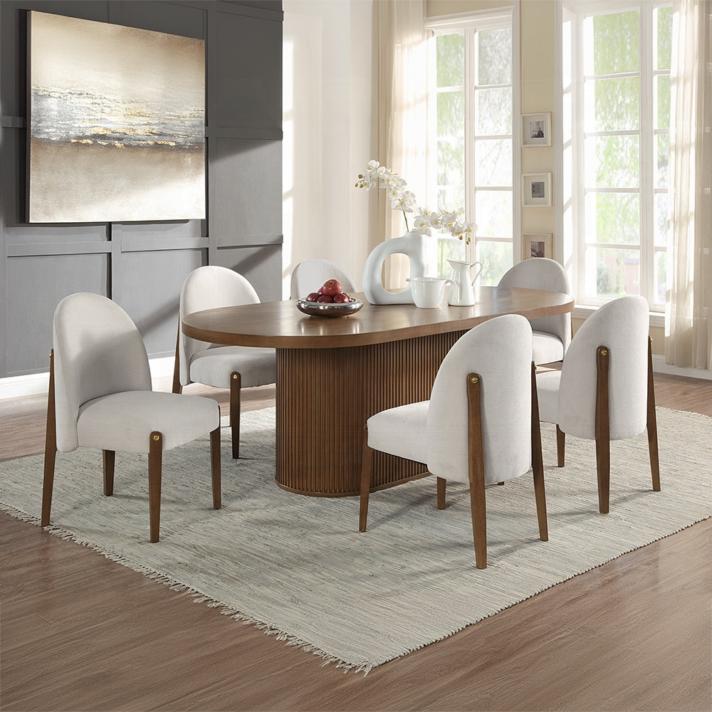 Acme Gamarya 7-Piece Dining Set with Oval Pedestal Table and 6 Chairs