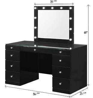 Avery Luxe 9-Drawer Hollywood Vanity Station with LED Mirror in Glossy Black